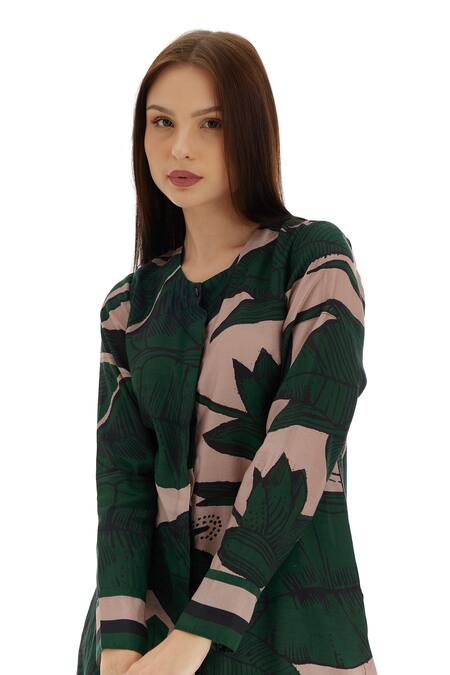 Shop_Koai_Green Cotton, Silk Round Neck Flower Print Shirt Kurta _Online_at_Aza_Fashions