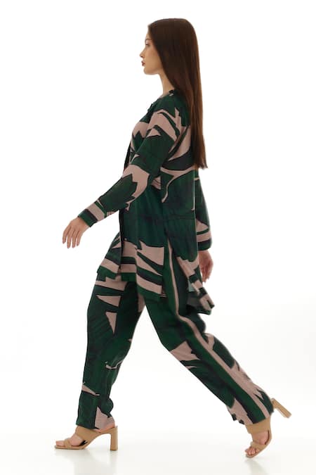 Koai_Green Cotton, Silk Round Neck Flower Print Shirt Kurta _at_Aza_Fashions