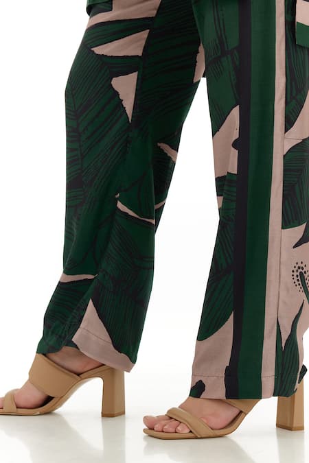 Koai Green Cotton Flower Print Flared Pant For Kids at Aza Fashions Koai_Green Cotton Flower Print Flared Pant For Kids_at_Aza_Fashions