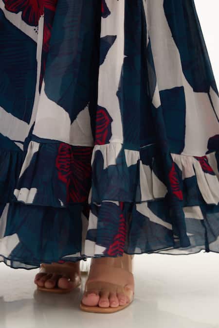 Buy Koai Blue Chiffon V-neck Floral Print Tiered Maxi Dress Online at Aza Fashions Buy_Koai_Blue Chiffon V-neck Floral Print Tiered Maxi Dress _Online_at_Aza_Fashions