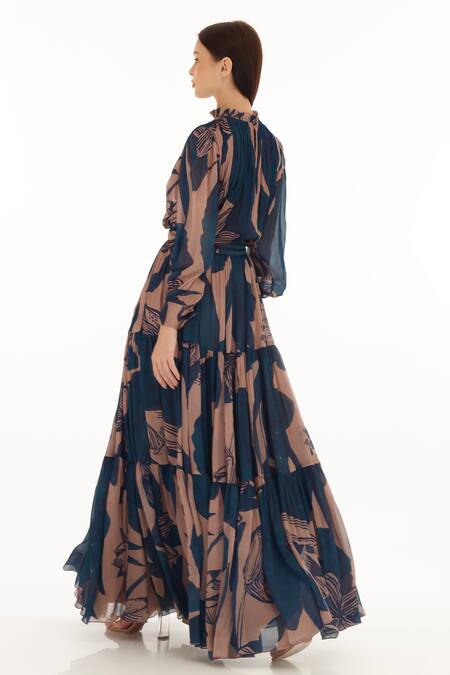Shop_Koai_Orange Chiffon Floral Print Pleated Skirt _at_Aza_Fashions