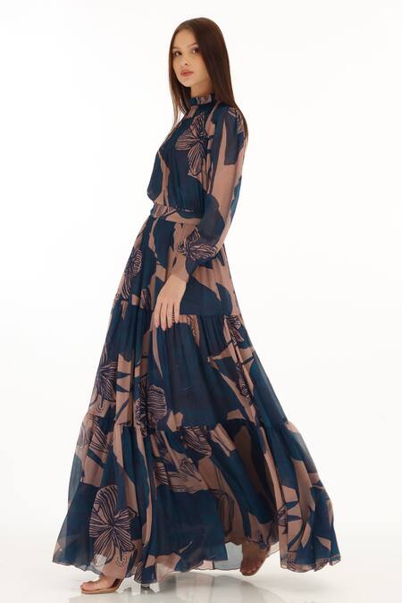 Buy_Koai_Orange Chiffon Floral Print Pleated Skirt _Online_at_Aza_Fashions