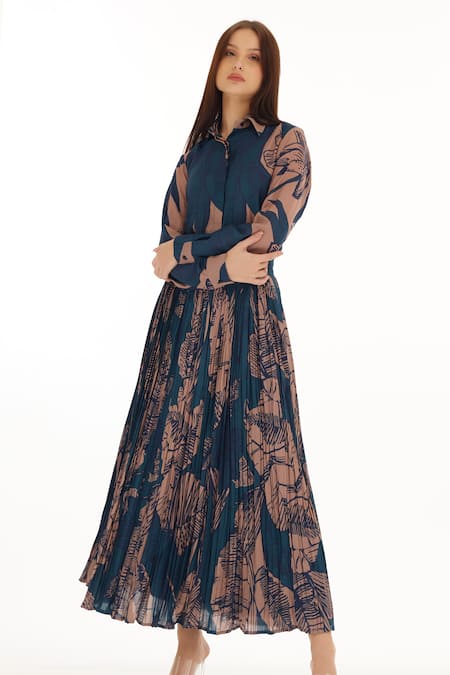 Shop_Koai_Orange Muslin, Cotton Collared Botanical Print Shirt _Online_at_Aza_Fashions