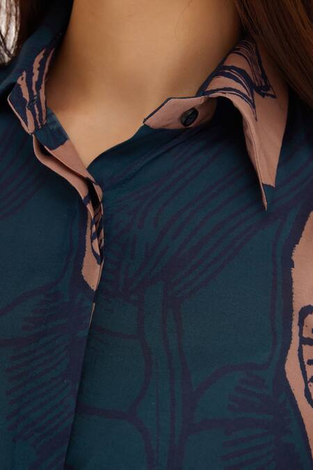 Koai_Orange Muslin, Cotton Collared Botanical Print Shirt _at_Aza_Fashions