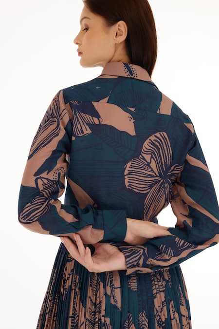 Buy_Koai_Orange Muslin, Cotton Collared Botanical Print Shirt 