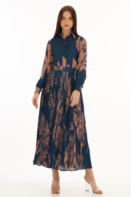 Shop_Koai_Orange Muslin, Cotton Collared Botanical Print Shirt 