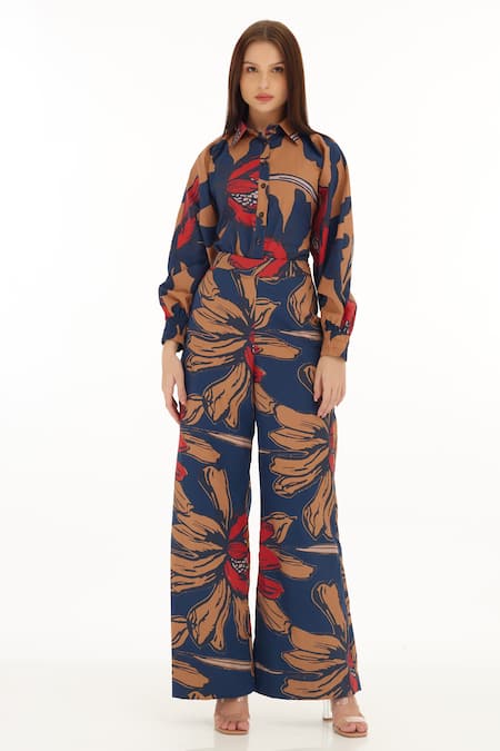 Koai Orange Cotton, Poplin Florette Print Pant For Kids at Aza Fashions Koai_Orange Cotton, Poplin Florette Print Pant For Kids_at_Aza_Fashions