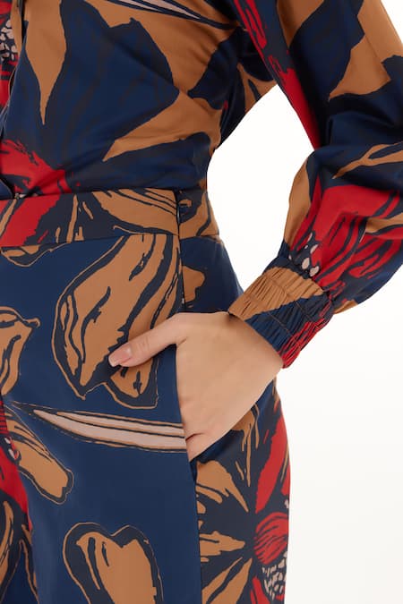 Shop Koai Orange Cotton, Poplin Florette Print Pant For Kids Shop_Koai_Orange Cotton, Poplin Florette Print Pant For Kids