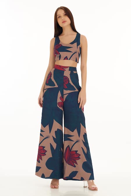 Buy_Koai_Blue Muslin, Cotton, Silk Floral Pattern Pant For Kids_Online_at_Aza_Fashions