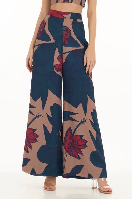 Shop_Koai_Blue Muslin, Cotton, Silk Floral Pattern Pant For Kids_Online_at_Aza_Fashions