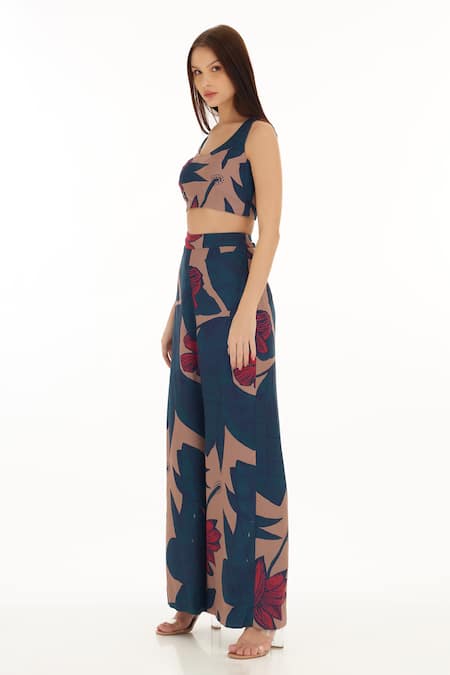 Koai_Blue Muslin, Cotton, Silk Floral Pattern Pant For Kids_at_Aza_Fashions