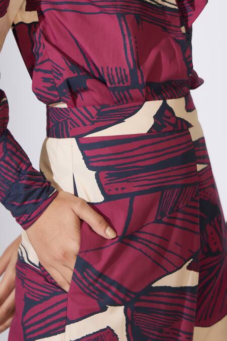 Koai_Pink Cotton, Poplin Blossom Pattern Pant _Online_at_Aza_Fashions