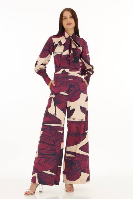 Buy_Koai_Pink Cotton, Poplin Blossom Pattern Pant _Online_at_Aza_Fashions