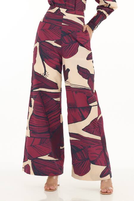Shop_Koai_Pink Cotton, Poplin Blossom Pattern Pant _Online_at_Aza_Fashions