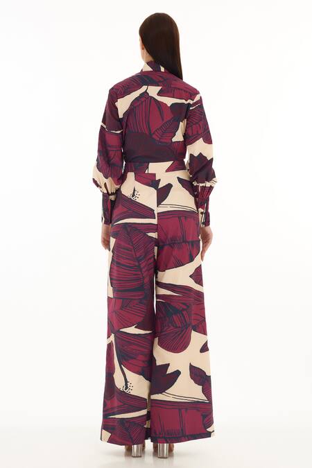 Koai_Pink Cotton, Poplin Blossom Pattern Pant _at_Aza_Fashions