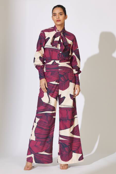 Buy_Koai_Pink Cotton, Poplin Blossom Pattern Pant 