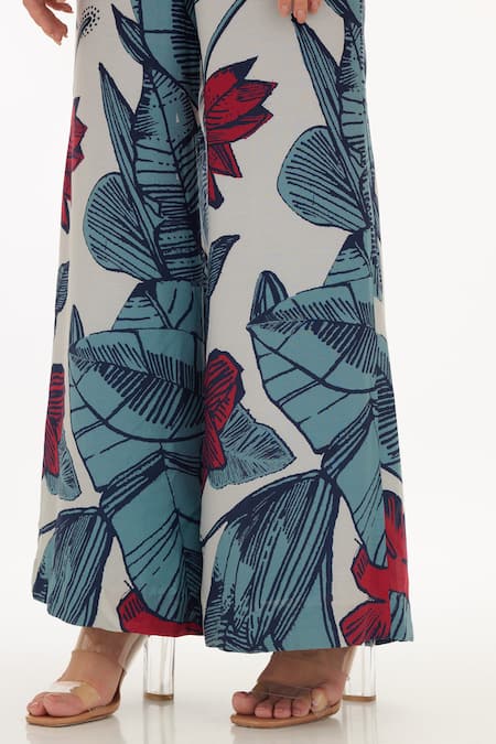 Shop_Koai_White Muslin, Cotton, Silk Floral Blossom Pattern Pant For Kids_Online_at_Aza_Fashions