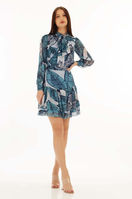 Koai White Chiffon Floral Frill Hem Short Skirt Online at Aza Fashions Koai_White Chiffon Floral Frill Hem Short Skirt _Online_at_Aza_Fashions