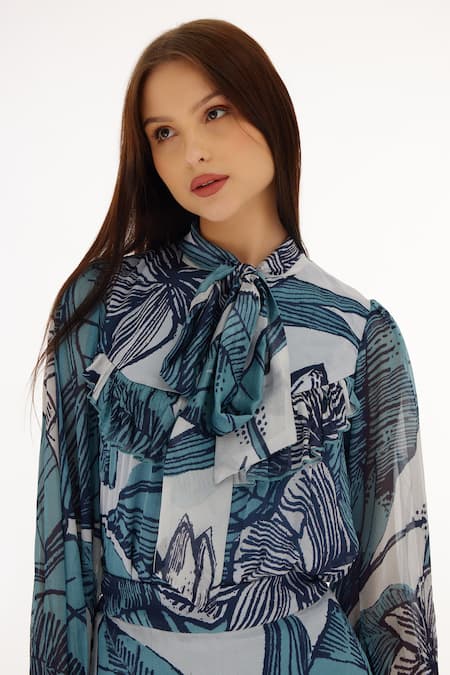 Koai White Chiffon Floral Frill Hem Short Skirt at Aza Fashions Koai_White Chiffon Floral Frill Hem Short Skirt _at_Aza_Fashions