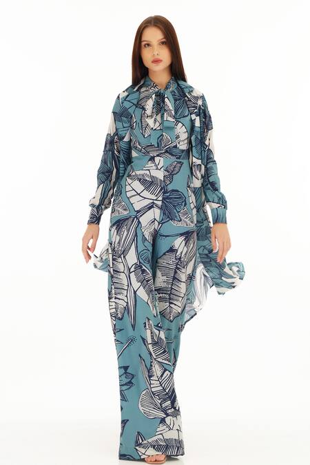 Koai_Blue Botanic Pattern Cape _Online_at_Aza_Fashions