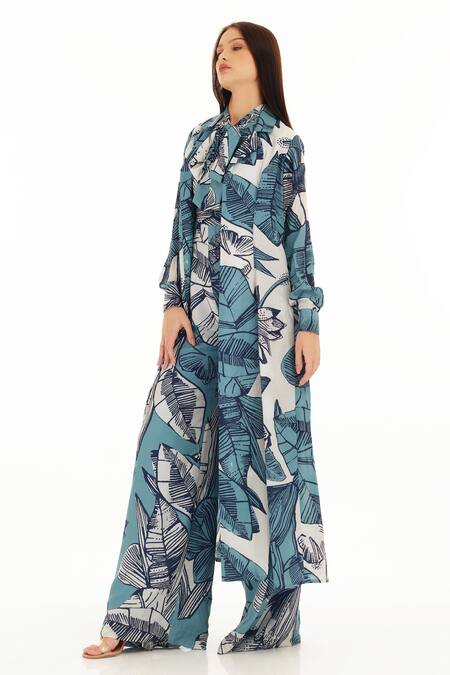 Shop_Koai_Blue Botanic Pattern Cape _Online_at_Aza_Fashions