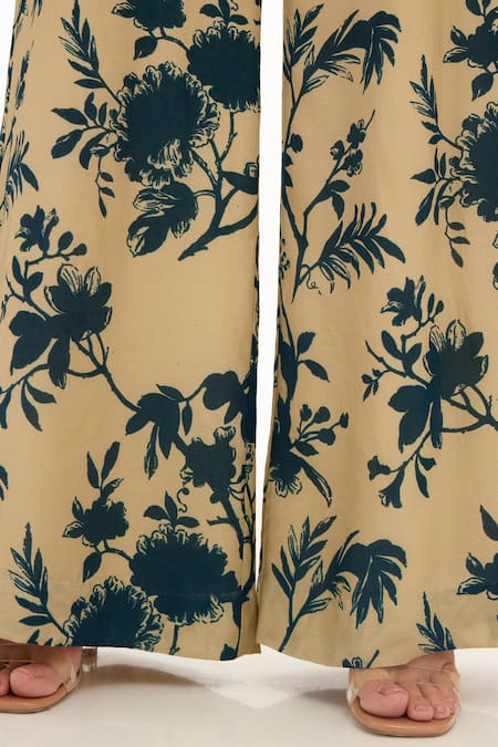 Shop_Koai_Cream Muslin, Cotton, Silk Embroidery Bandeau Floral Branch Pattern Jumpsuit _Online_at_Aza_Fashions