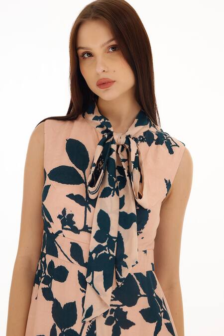 Shop_Koai_Pink Muslin, Cotton, Silk Bandeau Neck Foliage Pattern Jumpsuit _Online_at_Aza_Fashions