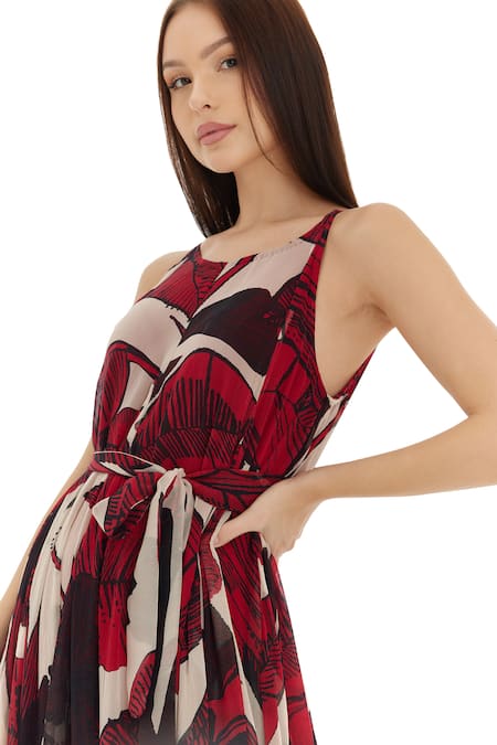 Koai_Off White Chiffon Round Neck Floral Print Maxi Dress _at_Aza_Fashions