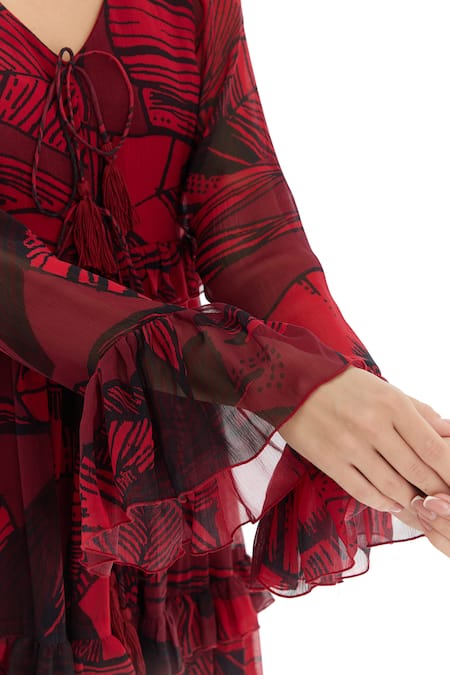 Shop_Koai_Pink Chiffon V-neck Floral Pattern Tiered Dress _Online_at_Aza_Fashions