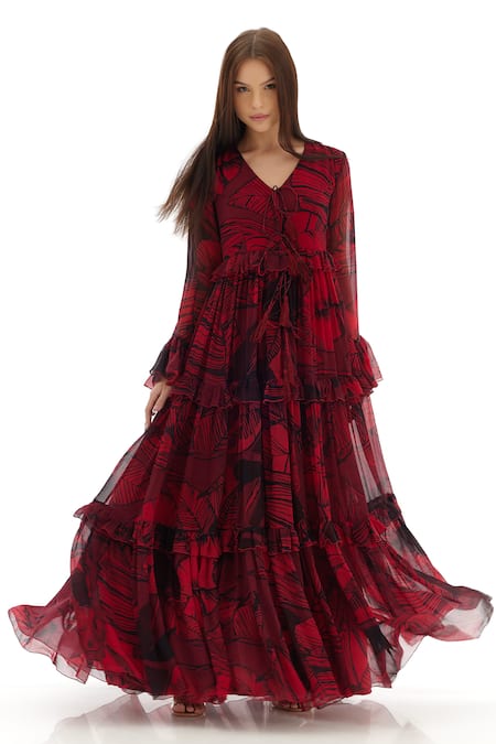 Buy_Koai_Pink Chiffon V-neck Floral Pattern Tiered Dress 