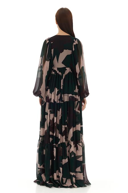 Koai Floral Pattern Tiered Shirt Dress 