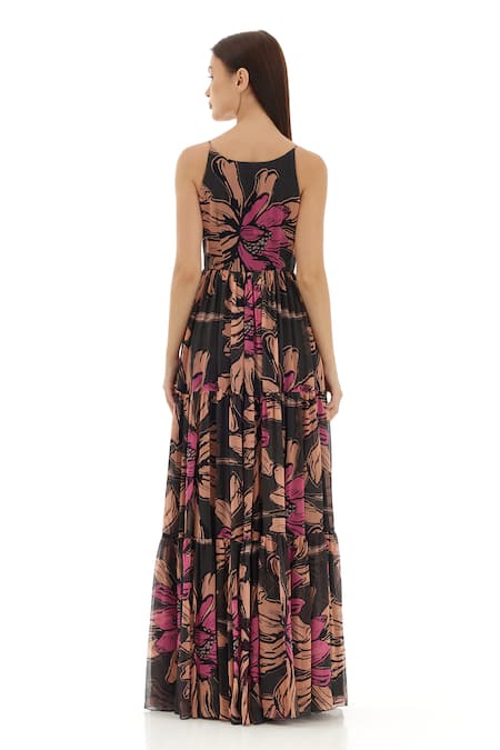Koai Floral Pattern Tiered Strappy Dress 