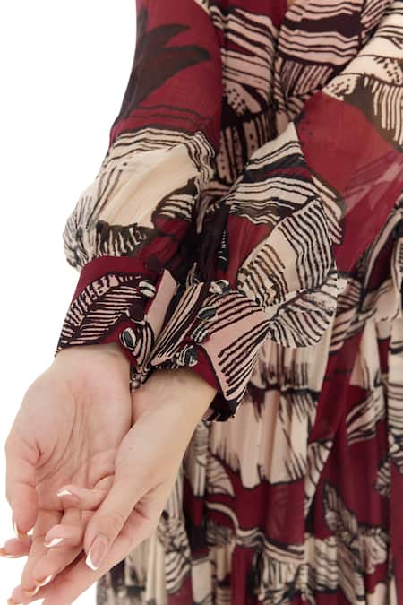 Buy_Koai_Brown Chiffon V-neck Floral Printed Maxi Dress 