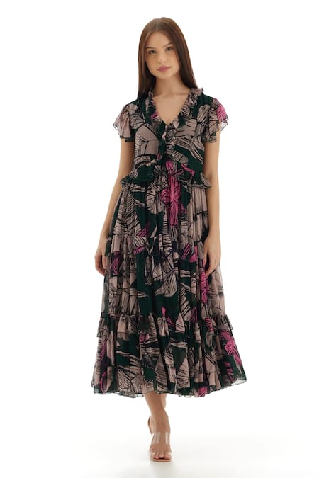 KoAi Floral Pattern Ruffle Dress 