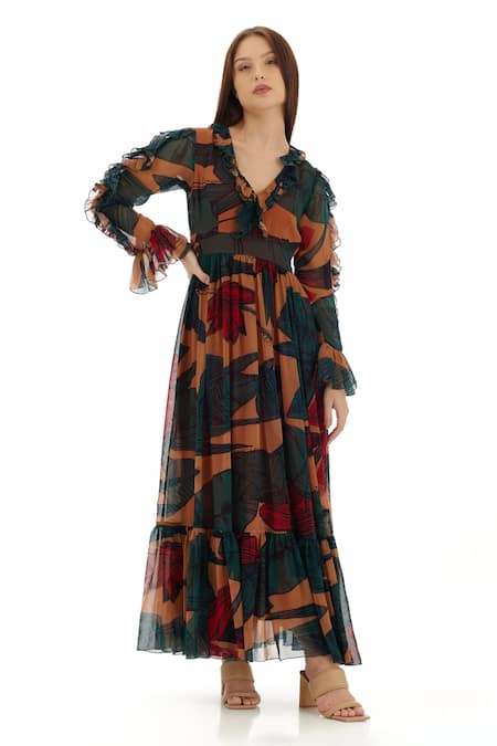 Koai Floral Print Ruffle Dress 