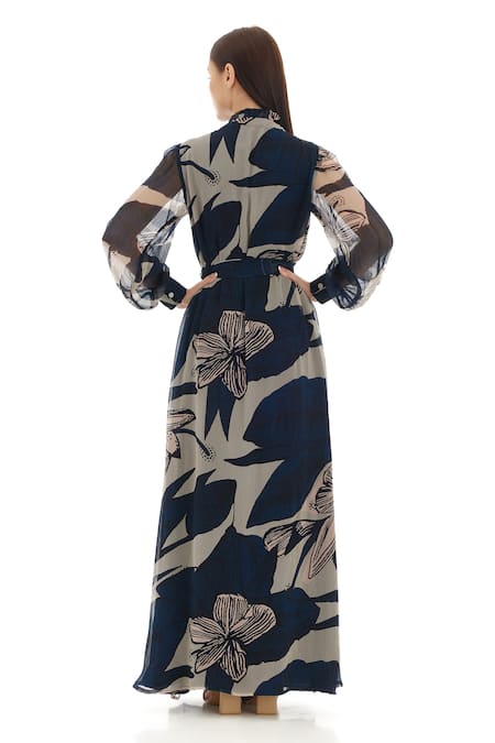 Koai Floral Print Bishop Sleeves Shirt Dress 