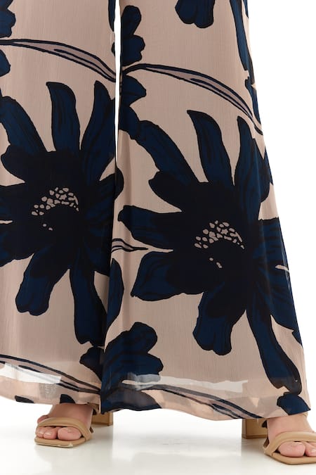 Shop_Koai_Off White Chiffon Printed Floral Pattern Flared Pant _Online_at_Aza_Fashions