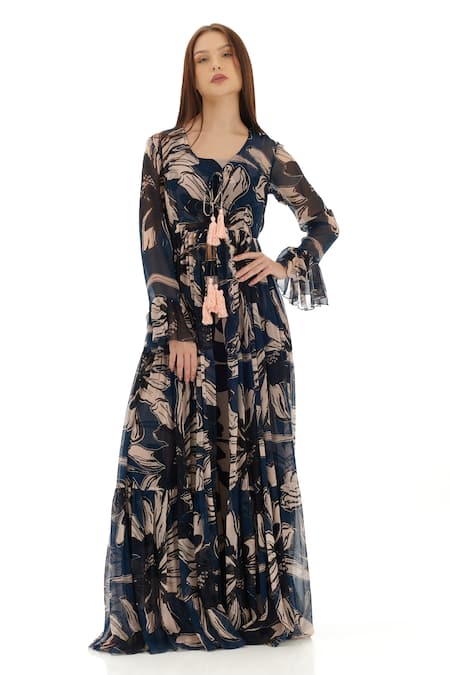 Buy_Koai_Off White Floral Pattern Tiered Cape _Online_at_Aza_Fashions