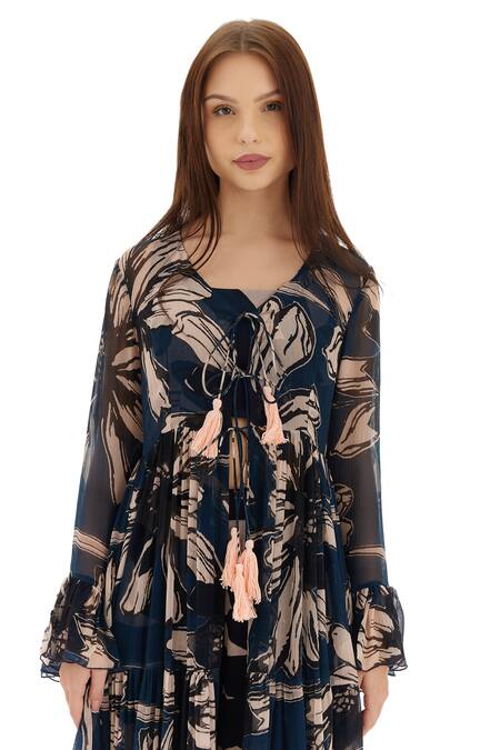 Shop_Koai_Off White Floral Pattern Tiered Cape _Online_at_Aza_Fashions