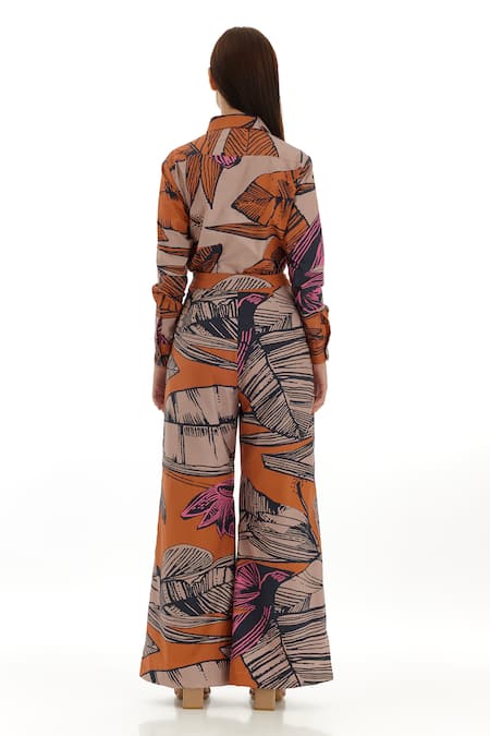 Shop Koai Off White Cotton Tropical Floral Pattern Pant at Aza Fashions Shop_Koai_Off White Cotton Tropical Floral Pattern Pant _at_Aza_Fashions