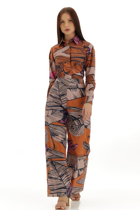 Koai Off White Cotton Tropical Floral Pattern Pant Online at Aza Fashions Koai_Off White Cotton Tropical Floral Pattern Pant _Online_at_Aza_Fashions