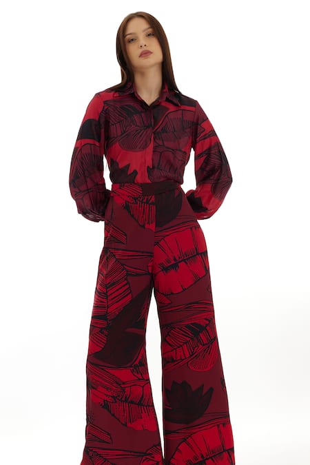 Koai_Pink Twill Floral Pattern Pant _at_Aza_Fashions