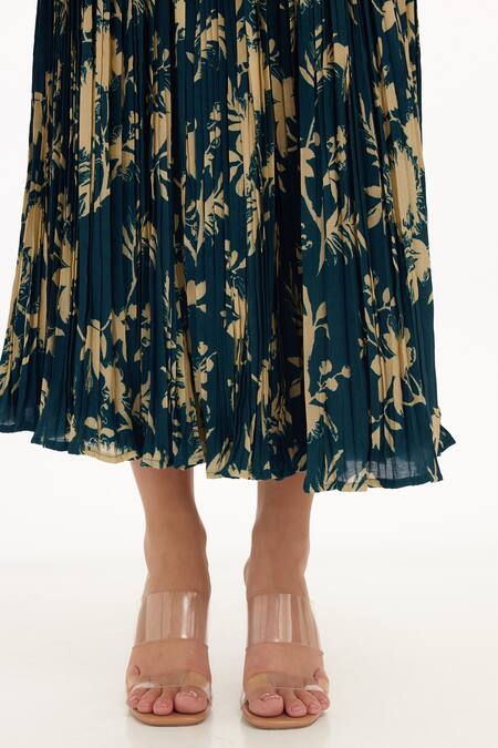 Shop_Koai_Blue Muslin, Cotton, Silk Garden Pattern Skirt _Online_at_Aza_Fashions