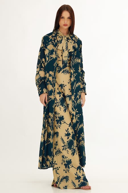 Shop Koai Blue Garden Pattern Cape Online at Aza Fashions Shop_Koai_Blue Garden Pattern Cape _Online_at_Aza_Fashions