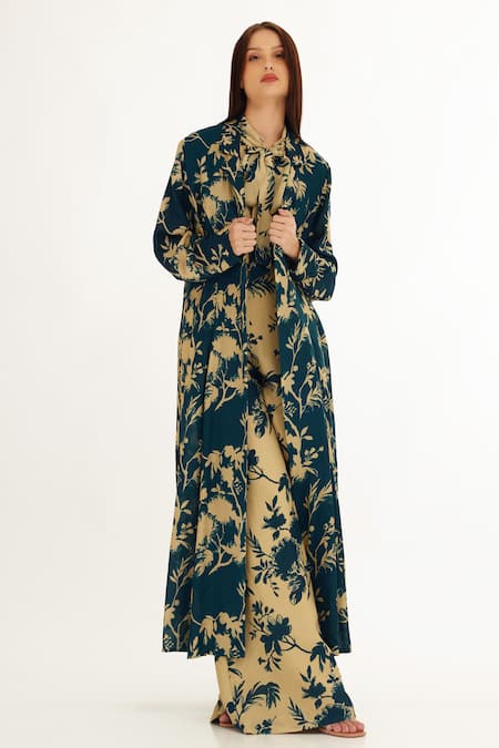Koai Blue Garden Pattern Cape at Aza Fashions Koai_Blue Garden Pattern Cape _at_Aza_Fashions