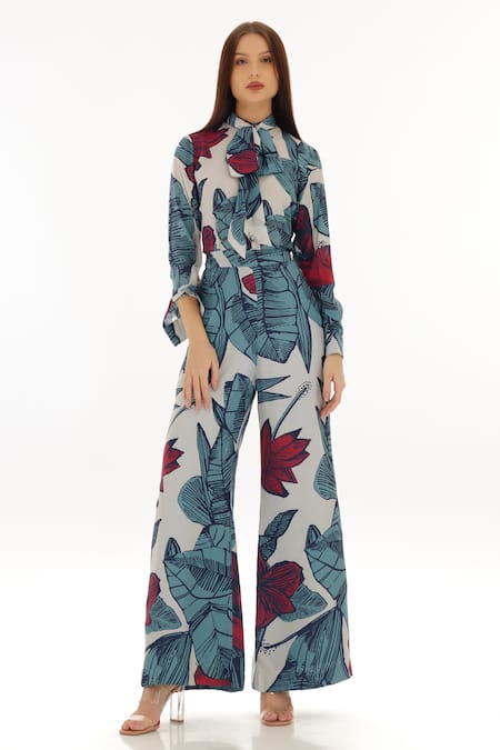 KoAi Front Tie Floral Pattern Shirt 
