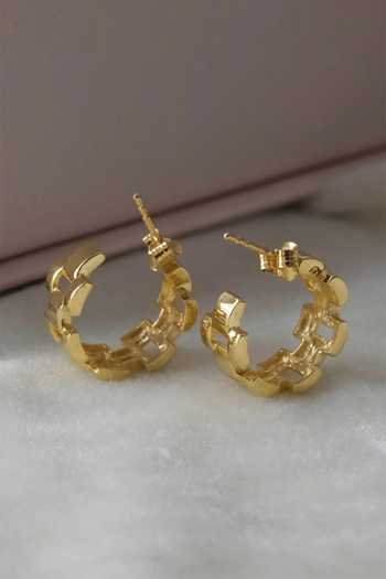 Anushka Jain Jewellery_Gold Plated Wrist Watch Hoop Earrings_Online_at_Aza_Fashions