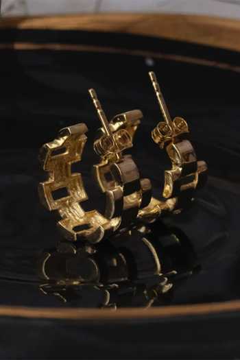 Shop_Anushka Jain Jewellery_Gold Plated Wrist Watch Hoop Earrings_Online_at_Aza_Fashions