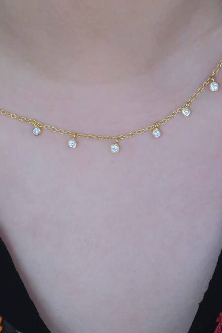 Anushka Jain Jewellery_Gold Plated Diamond Droplet Necklace_Online_at_Aza_Fashions