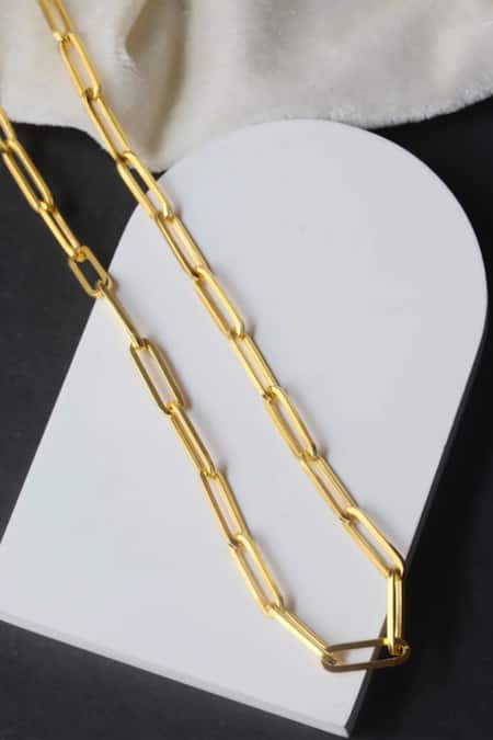 Shop Anushka Jain Jewellery Gold Plated Paper Clip Chain Necklace at Aza Fashions Shop_Anushka Jain Jewellery_Gold Plated Paper Clip Chain Necklace_at_Aza_Fashions
